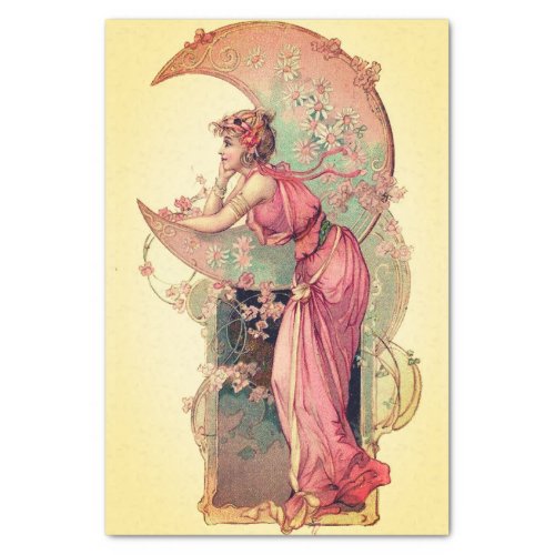 TAROTS LADY OF THE MOON WITH FLOWERS Pink Yellow Tissue Paper