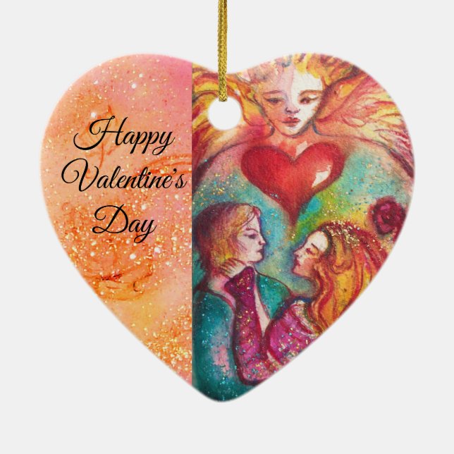 TAROTS LOST SHADOWS,LOVERS Valentine's Day Heart Ceramic Ornament (Back)
