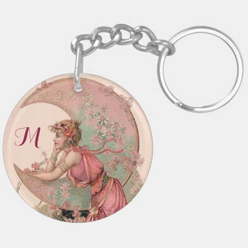 TAROTS MOON LADYFLOWERS IN PINK MONOGRAM KEYCHAIN