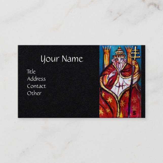 TAROTS OF LOST SHADOWS POPE HIEROPHANT Black Paper Business Card (Front)