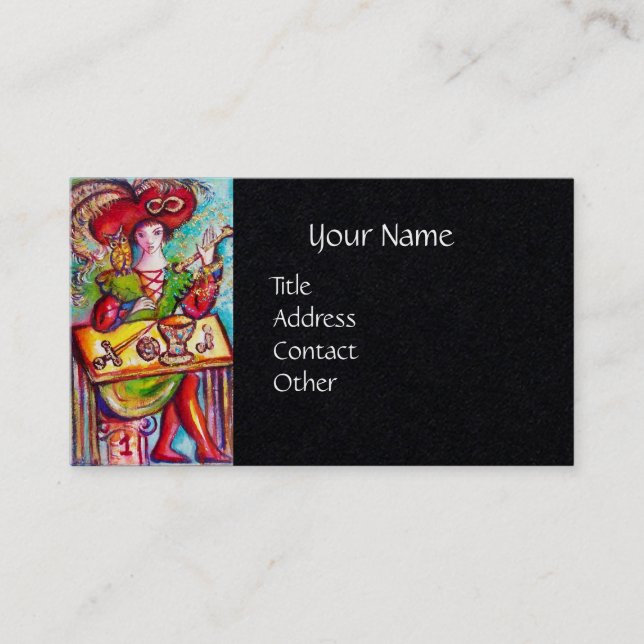 TAROTS OF THE LOST SHADOWS, MAGICIAN Black Paper Business Card (Front)