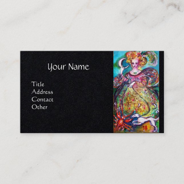 TAROTS OF THE LOST SHADOWS, MOON LADY Black Paper Business Card (Front)