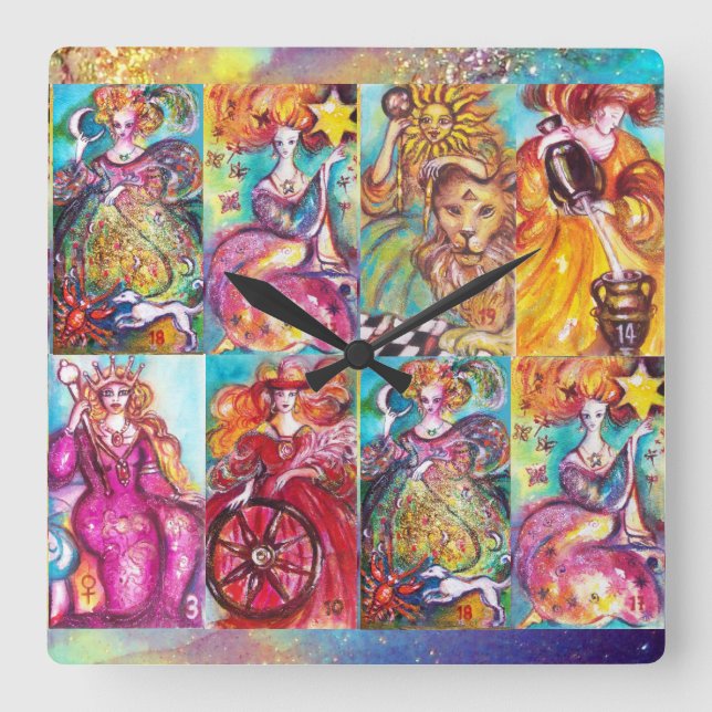 TAROTS OF THE LOST SHADOWS /STAR,MOON,SUN,EMPRESS SQUARE WALL CLOCK (Front)