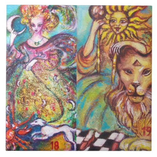 TAROTS OF THE LOST SHADOWS THE MOON AND THE SUN  CERAMIC TILE