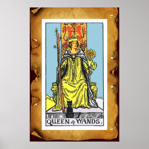 TAROTS QUEEN OF WANDS Brown Parchment Poster