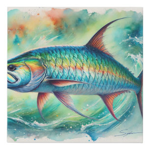 Tarpon fish 051024AREF147 - Watercolor Faux Canvas Print