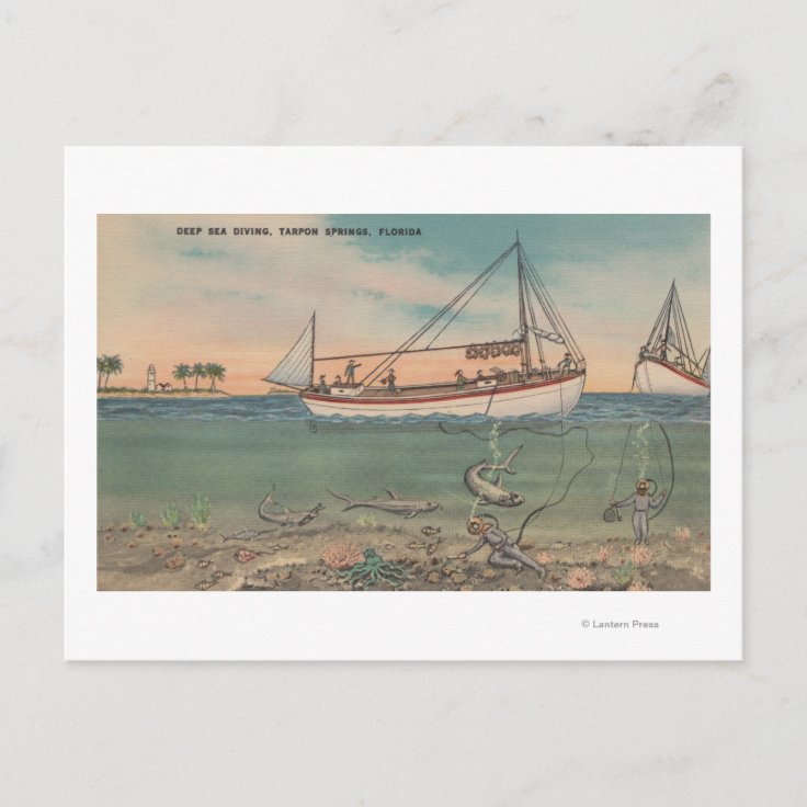 Tarpon Springs, FL - View of Boat &amp; Deep Sea Postcard | Zazzle