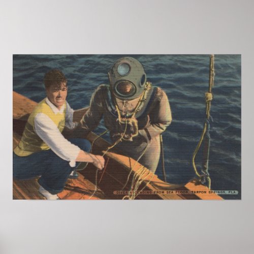 Tarpon Springs FL _ View of Diver Ascending Boa Poster