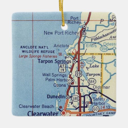 Tarpon Springs FL Vintage Map Ceramic Ornament