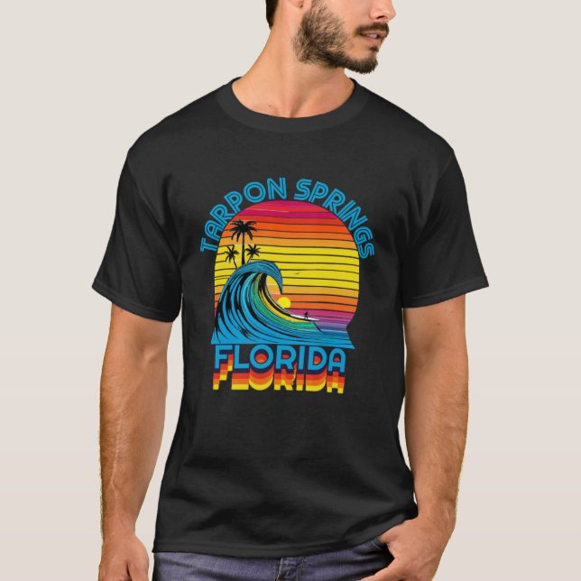 Tarpon Springs Florida Retro Throwback Surf & Beac T-Shirt (Front)