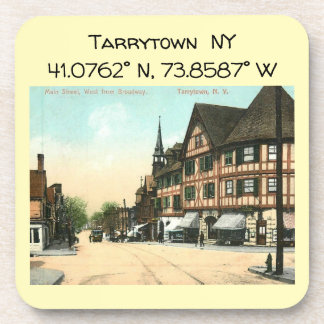 Tarrytown NY Map Coordinates Vintage Style Beverage Coaster