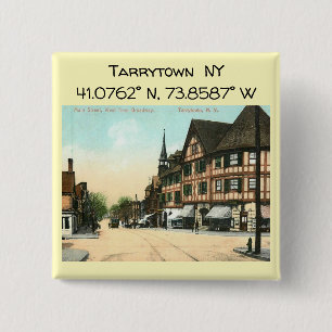 Tarrytown NY Map Coordinates Vintage Style Button