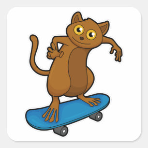 Tarsier as Skater with Skateboard Square Sticker