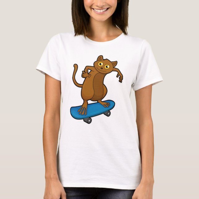 Tarsier as Skater with Skateboard T-Shirt (Front)