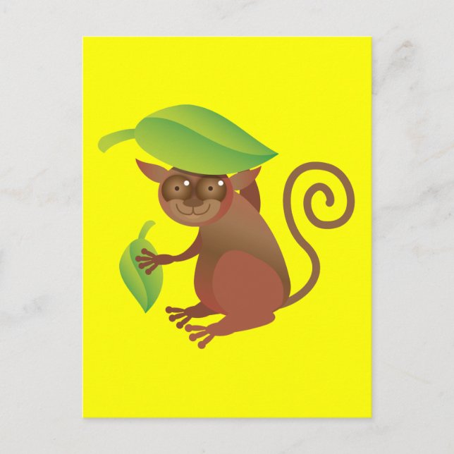 Tarsier hiding under a green leaf postcard (Front)