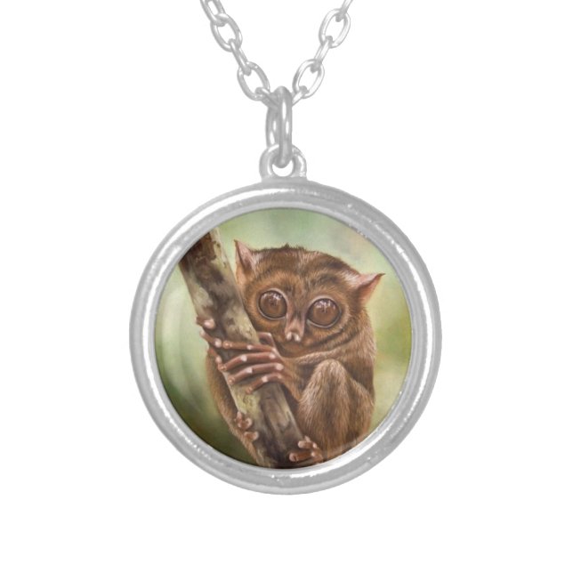 Tarsier Primate Silver Plated Necklace (Front)