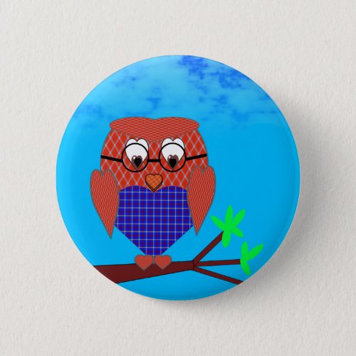 Tartan and Hearts Owl Button