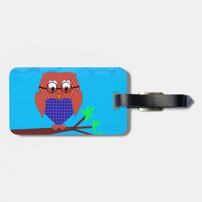 Tartan and Hearts Owl Luggage Tag (Back Horizontal)