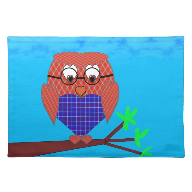Tartan and Hearts Owl Placemat (Front)