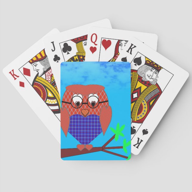 Tartan and Hearts Owl Poker Cards (Back)