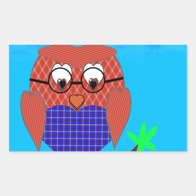 Tartan and Hearts Owl Rectangular Sticker (Front)
