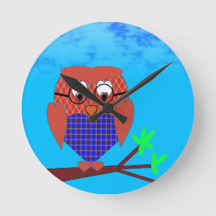 Tartan and Hearts Owl Round Clock
