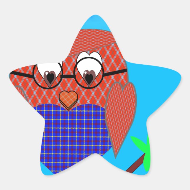 Tartan and Hearts Owl Star Sticker (Front)