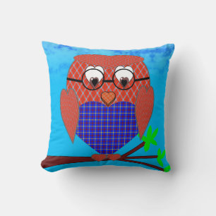 Tartan and Hearts Owl Throw Pillow