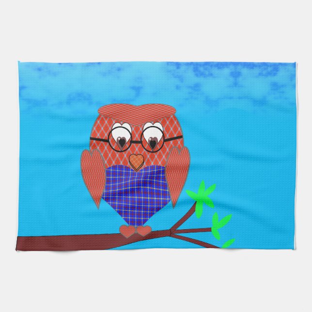 Tartan and Hearts Owl Towel (Horizontal)