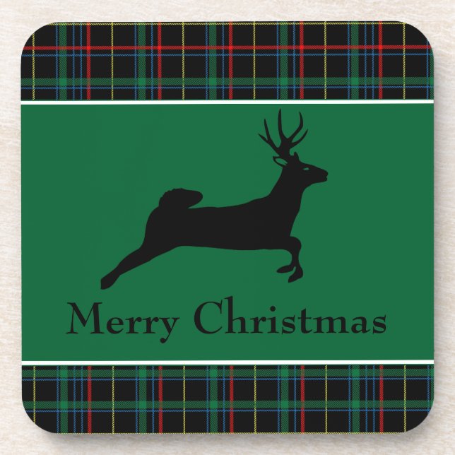 Tartan and Reindeer Beverage Coaster (Front)