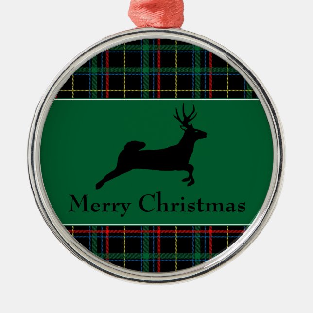 Tartan and Reindeer Christmas Metal Ornament (Front)