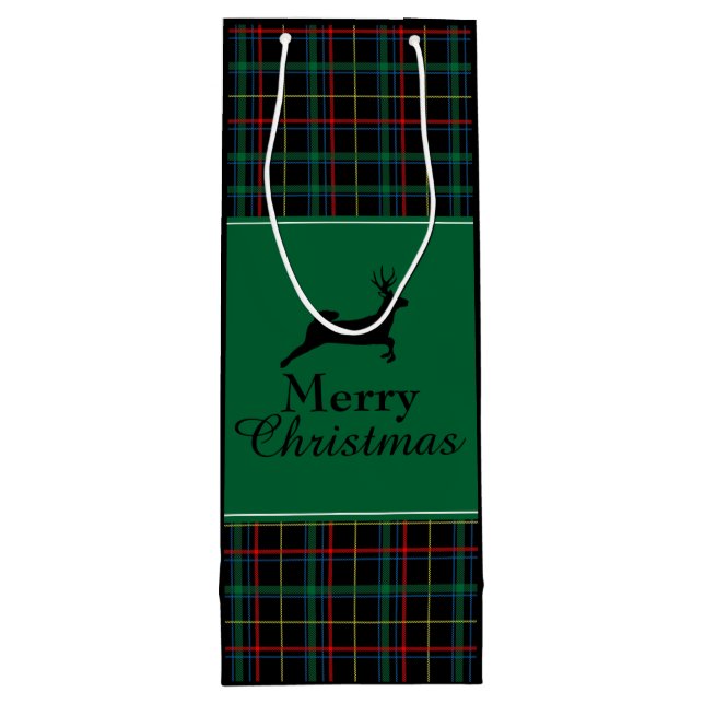 Tartan and Reindeer Christmas Wine Gift Bag (Back)