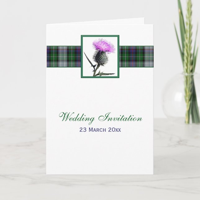 Tartan and Thistle Card Style Wedding Invitation (Front)