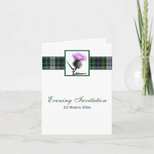 Tartan and Thistle Evening Wedding Invitation Card (Front)