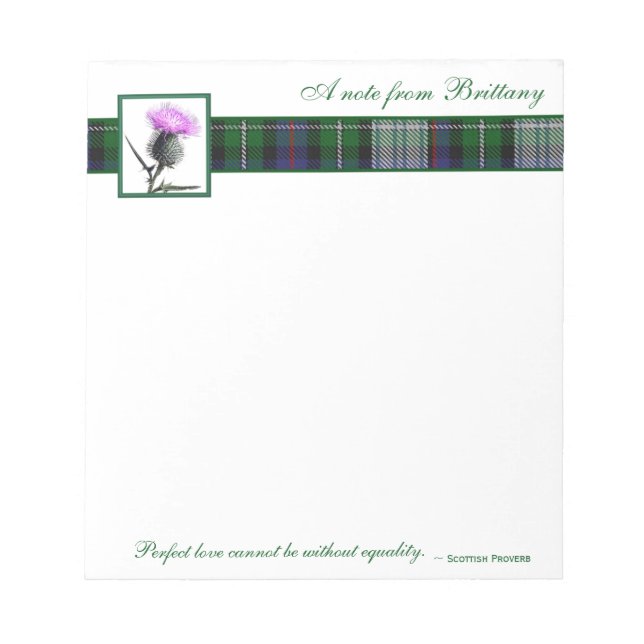 Tartan and Thistle Notepad with Scottish Proverb (Front)