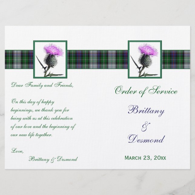 Tartan and Thistle Order of Service Linen Cover (Front)