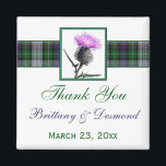Tartan and Thistle Wedding Favor Magnet<br><div class="desc">This green, purple, pink, and white MacKenzie Dress Tartan wedding favour thank you magnet has a thistle flower framed in green atop a plaid band that matches the wedding invitation shown below. If you would like the tartan band changed to your family tartan, just email your request to the address...</div>