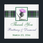 Tartan and Thistle Wedding Favor Magnet<br><div class="desc">This green, purple, pink, and white MacKenzie Dress Tartan wedding favour thank you magnet has a thistle flower framed in green atop a plaid band that matches the wedding invitation shown below. If you would like the tartan band changed to your family tartan, just email your request to the address...</div>