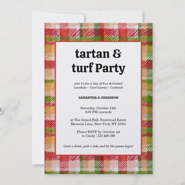 Tartan and Turf Outdoor Lawn Games Party Invitation (Front)