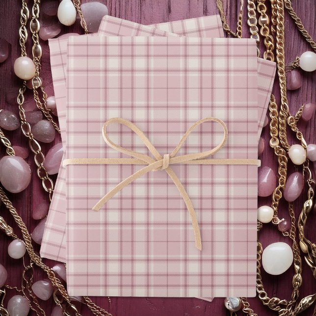 Tartan - Baby Pink with Cement White and Dark Pink Wrapping Paper Sheets (Tartan - Baby Pink with Cement White and Dark Pink Wrapping Paper Sheets by Leapfroglisics Shop)