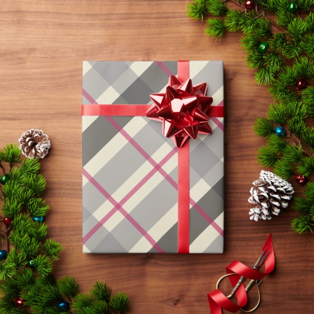 Tartan Balmoral Black Gray Beige Burgundy Wrapping Paper (Holiday Gift)