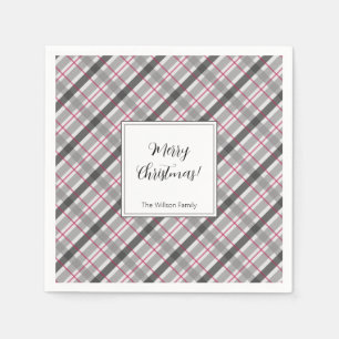 Tartan Balmoral Black Gray Burgundy Monogrammed Napkins
