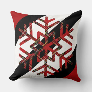 Tartan Big Snowflake In Red White and Black Throw Pillow