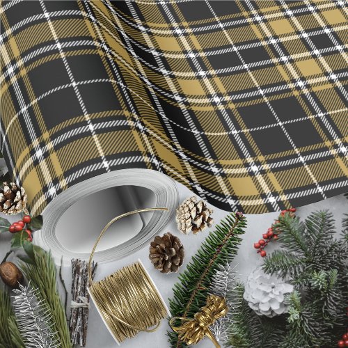 Tartan _ Black CaramelGold OffWhite Wrapping Paper