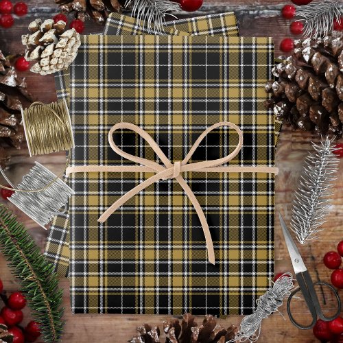 Tartan _ Black CaramelGold OffWhite Wrapping Paper Sheets