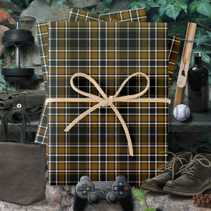 Tartan - Black-Deep Honey Brown-Off White Wrapping Paper Sheets