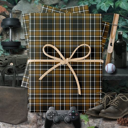 Tartan _ Black_Deep Honey Brown_Off White Wrapping Paper Sheets