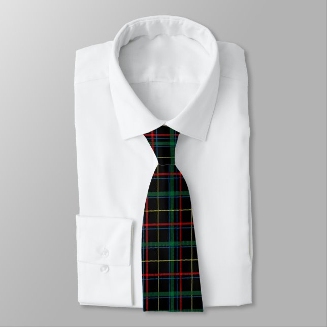 Tartan (Black, Green & Red) Pattern Neck Tie (Tied)
