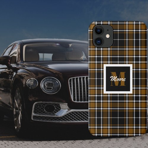 Tartan _ Black Honey Brown and Off White iPhone 11 Case