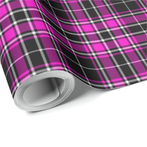 Tartan _ Black_Hot Pink_White Wrapping Paper